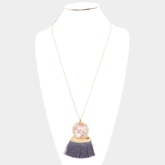 iLLASPARKZ Celluloid Acetate Fan Tassel Pendant Long Necklace