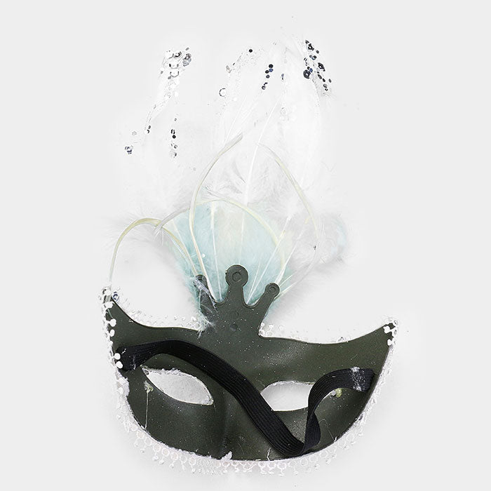 iLLASPARKZ Halloween Crystal Pearl Feather Masquerade Mask