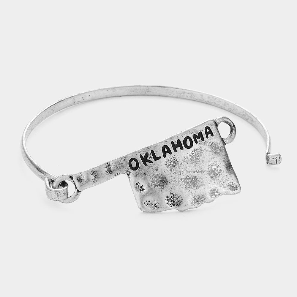 iLLASPARKZ Oklahoma State Map Hammered Metal Hook Bracelet