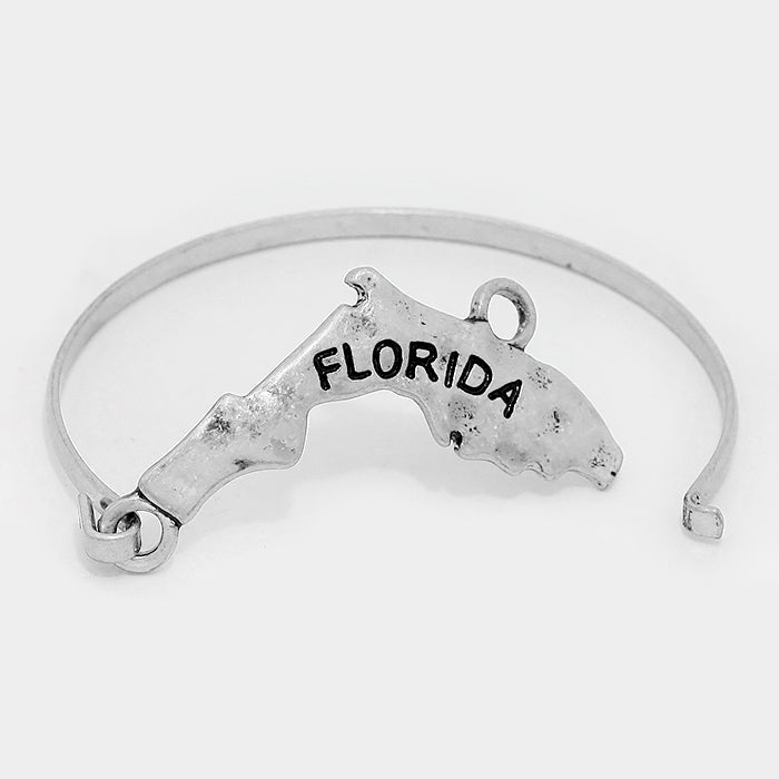 iLLASPARKZ Florida state map hammered metal hook bracelet