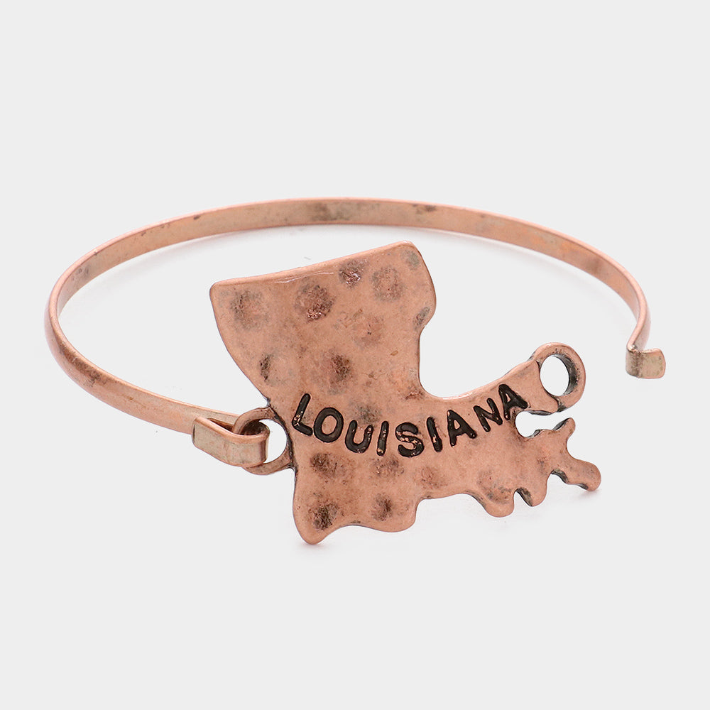 iLLASPARKZ Louisiana State Map Hammered Metal Hook Bracelet