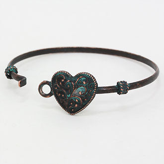 iLLASPARKZ Patina Verdigris Heart Bangle Bracelet