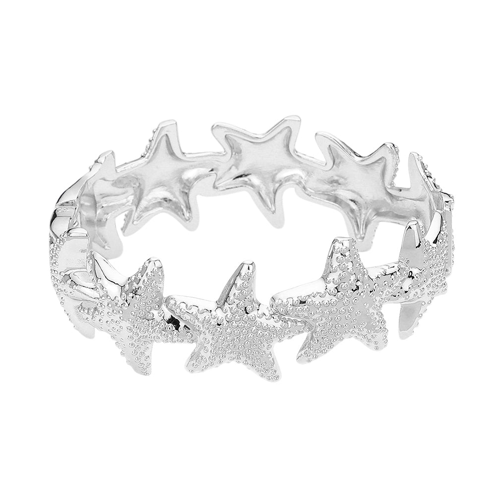 iLLASPARKZ Textured Metal Starfish Link Hinged Bangle Bracelet