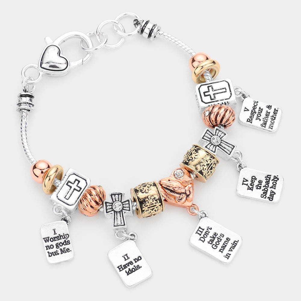 iLLASPARKZ 10 Commandments Heart Cross Bible Multi Bead Bracelet