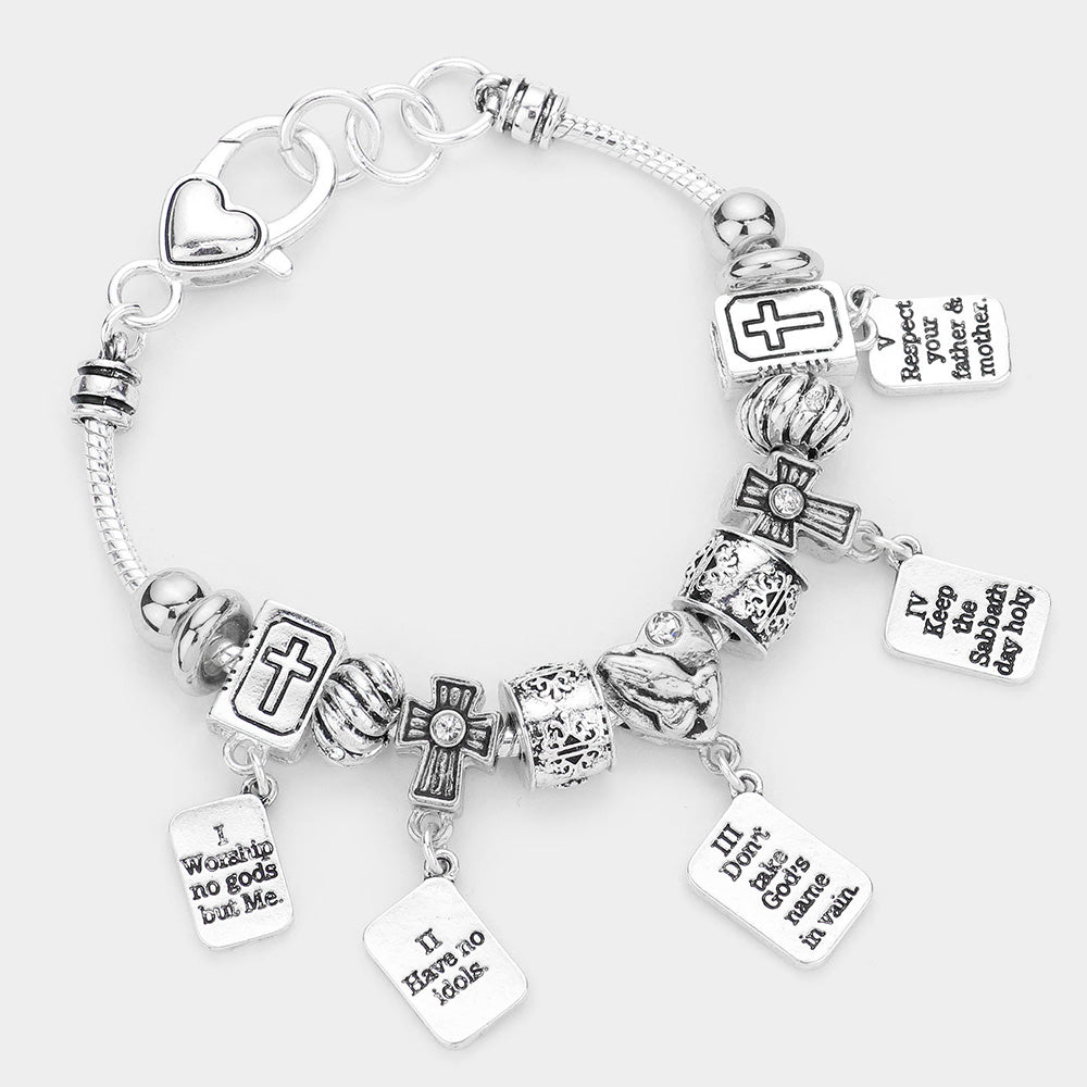 iLLASPARKZ 10 Commandments Heart Cross Bible Multi Bead Bracelet