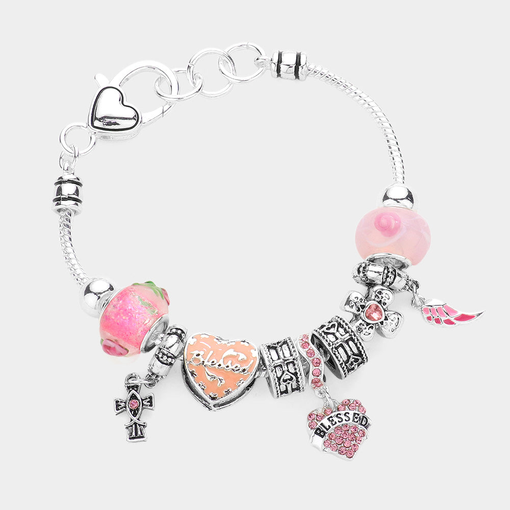 iLLASPARKZ Cross Blessed Message Heart Wing Charm Multi Bead Bracelet