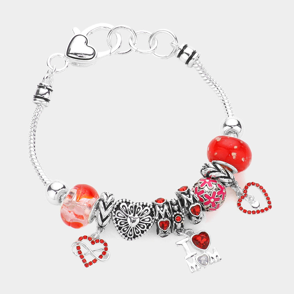 iLLASPARKZ Infinity Heart I Love Mom Message Charm Multi Bead Bracelet