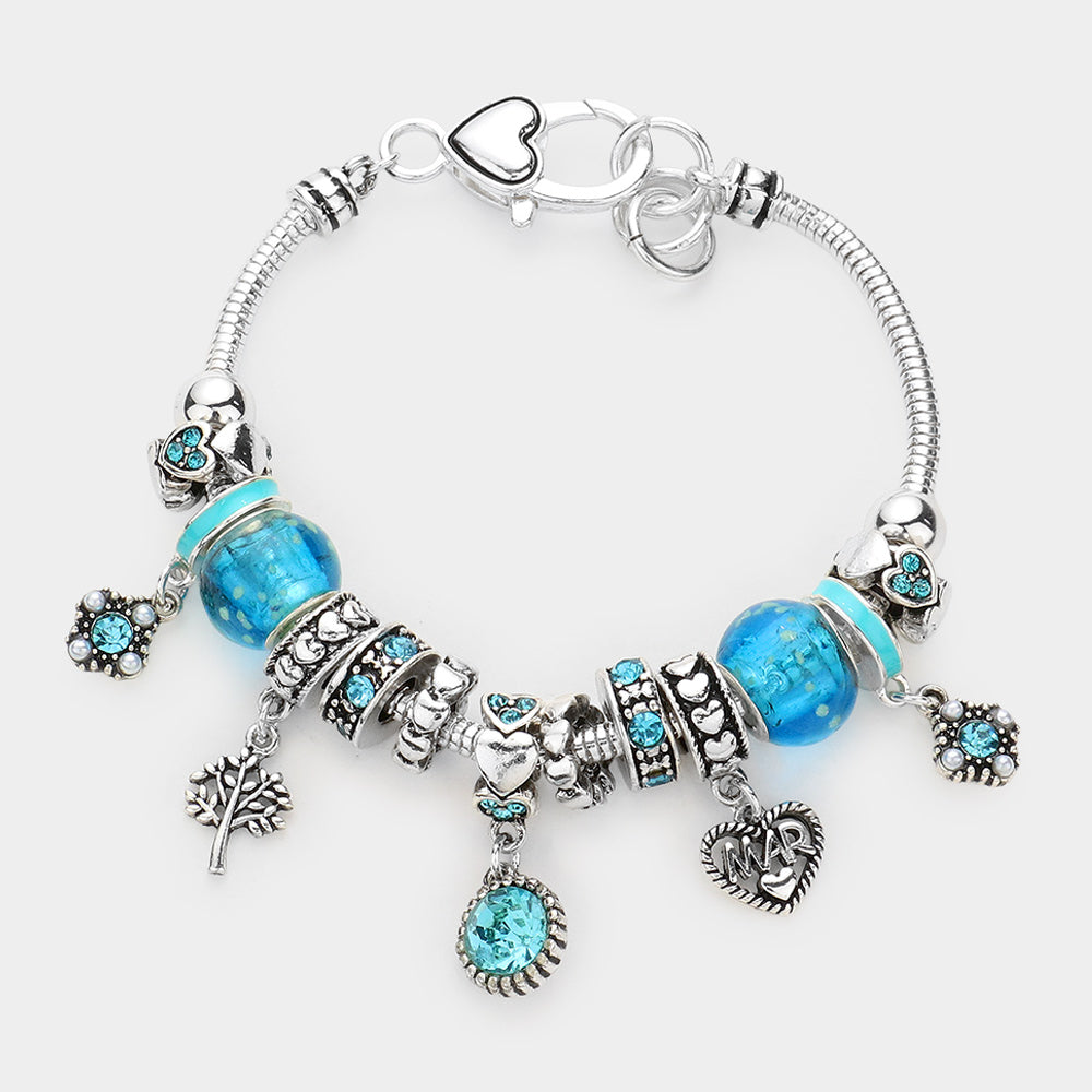 iLLASPARKZ March - Birthstone Heart Charm Multi Beaded Bracelet