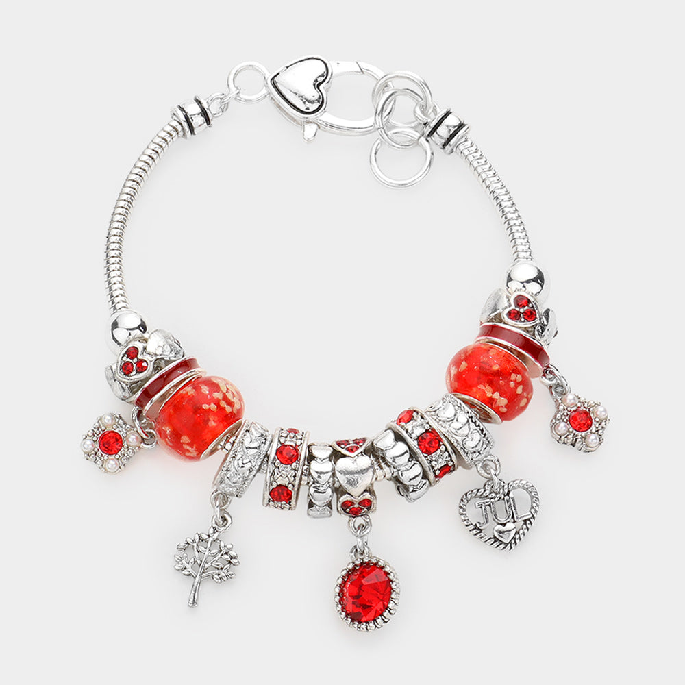 iLLASPARKZ July - Birthstone Heart Charm Multi Beaded Bracelet