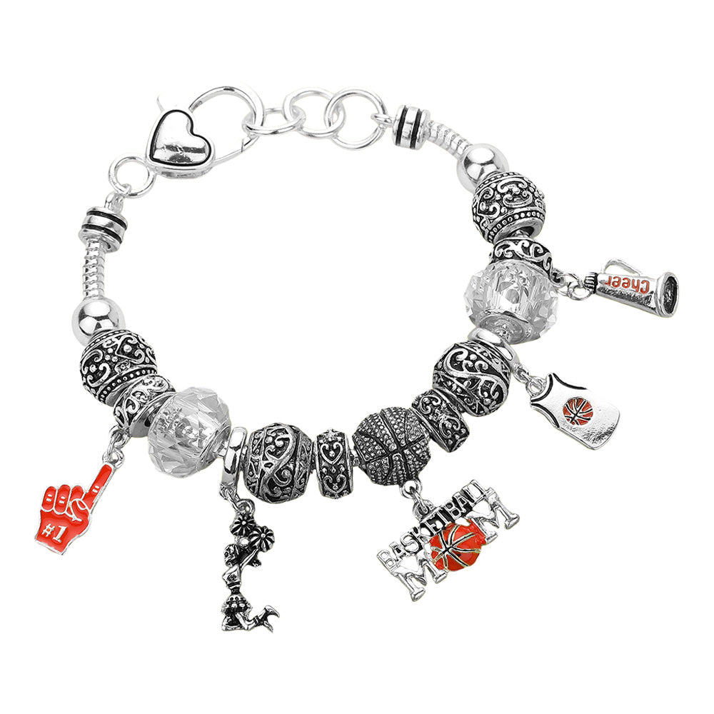 iLLASPARKZ Basketball Mom Multi Bead Embossed Metal Bracelet