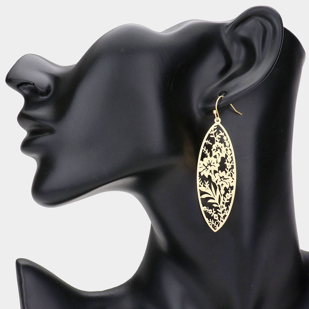 iLLASPARKZ Filigree Flower Leaf Detailed Brass Metal Marquise Dangle Earrings