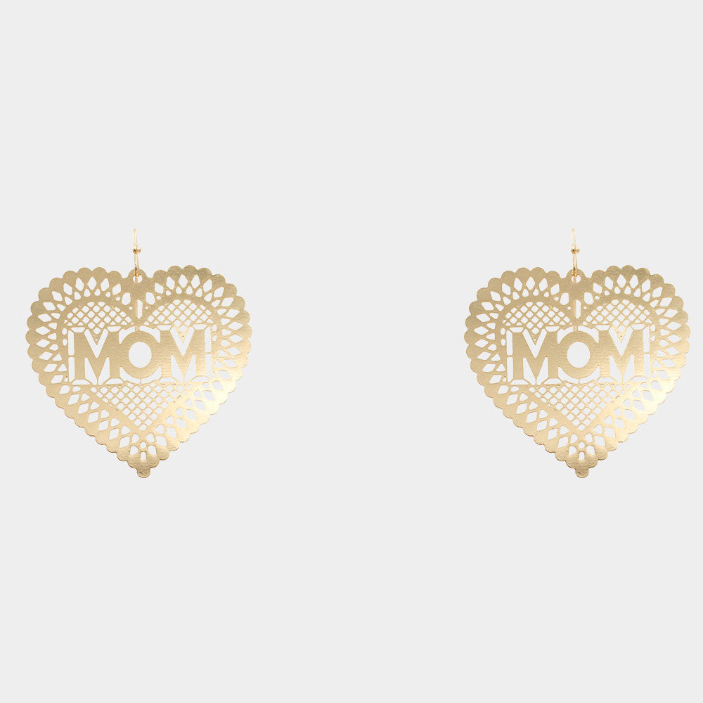 iLLASPARKZ MOM Message Brass Metal Heart Dangle Earrings