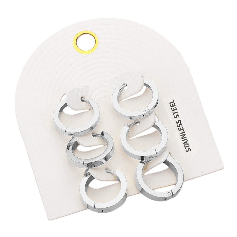 iLLASPARKZ 3Paris - Stainless Steel Huggie Hoop Earring Set