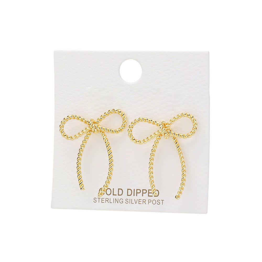 iLLASPARKZ Gold Dipped Textured Metal Wire Bow Earrings