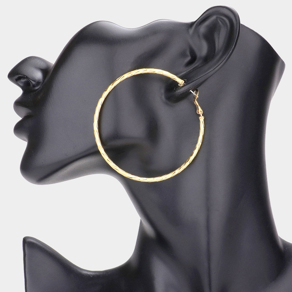 iLLASPARKZ 2.3 Inch Titanium Textured Metal Hoop Earrings