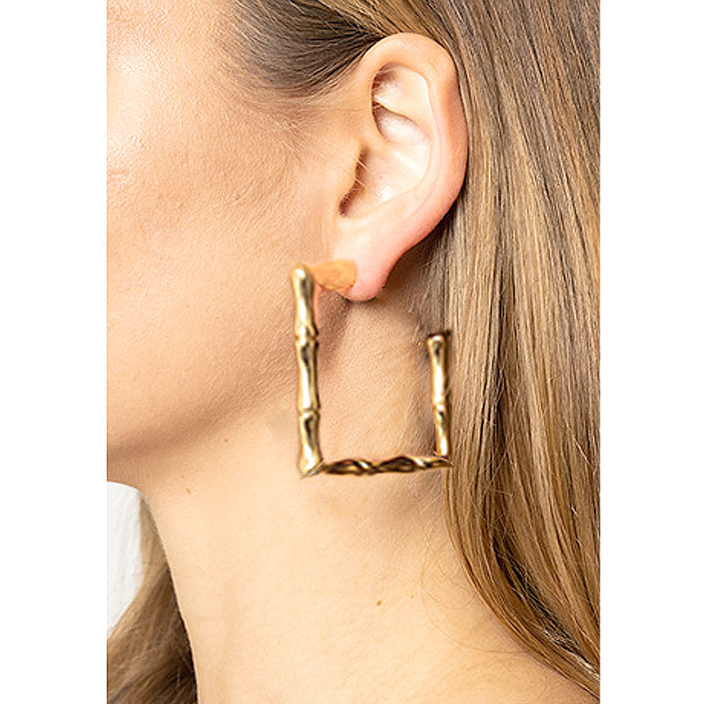 iLLASPARKZ 1.5 Inch Brass Metal Bamboo Rectangle Hoop Earrings