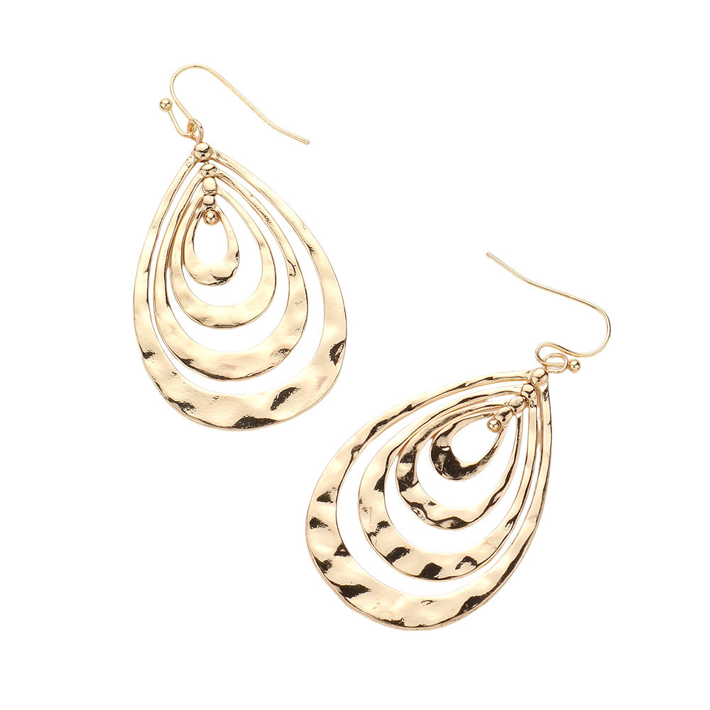 iLLASPARKZ Hammered Metal Concentric Teardrop Dangle Earrings