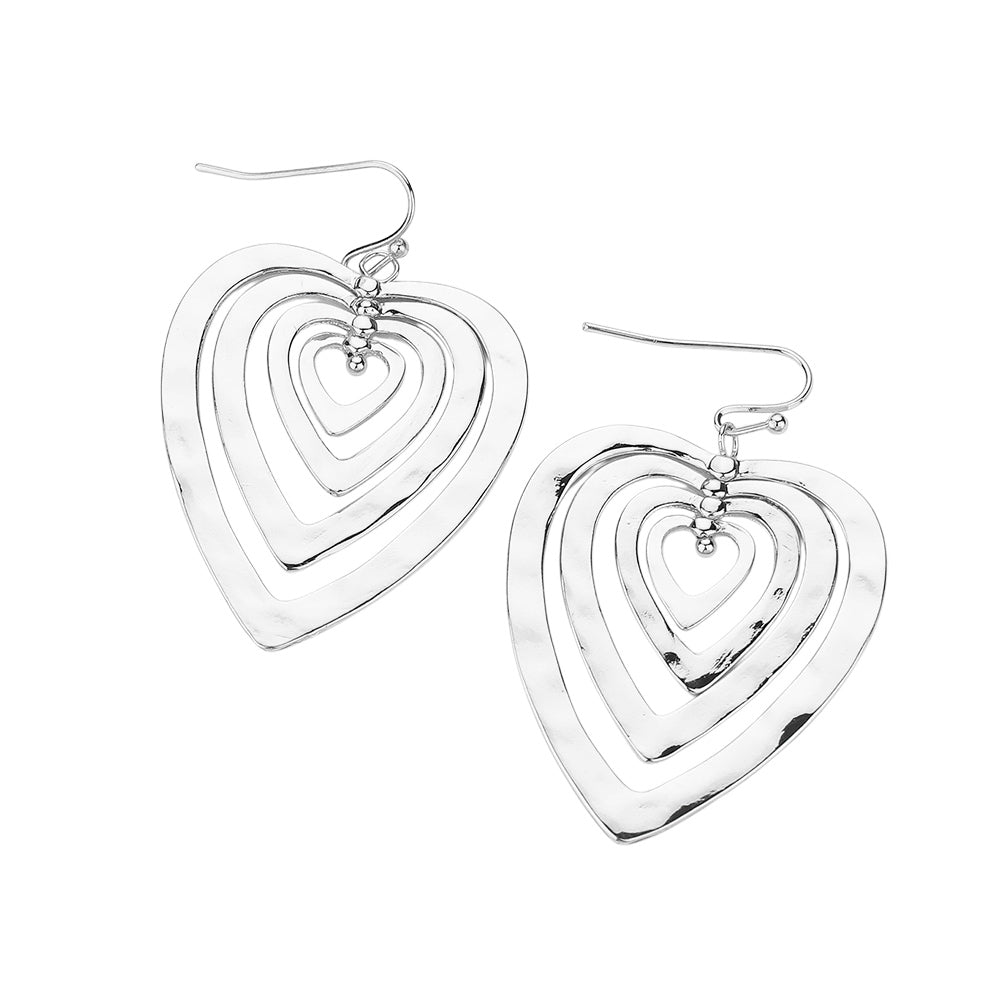 iLLASPARKZ Hammered Metal Layered Heart Dangle Earrings