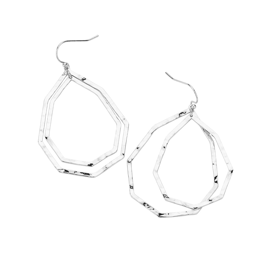 iLLASPARKZ Hammered Metal Abstract Layered Teardrop Dangle Earrings