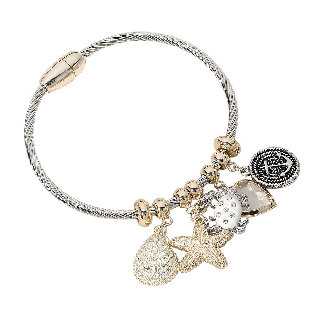 iLLASPARKZ Pearl Paved Starfish Shell Stone Paved Crab Metal Anchor Transparent Heart Cluster Charm Magnetic Bracelet