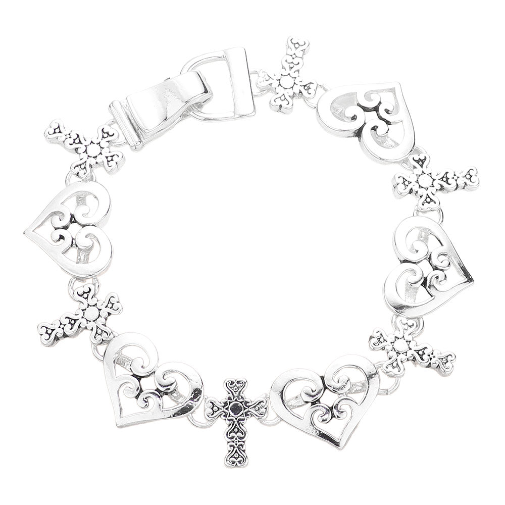 iLLASPARKZ Filigree Heart Cross Link Magnetic Bracelet