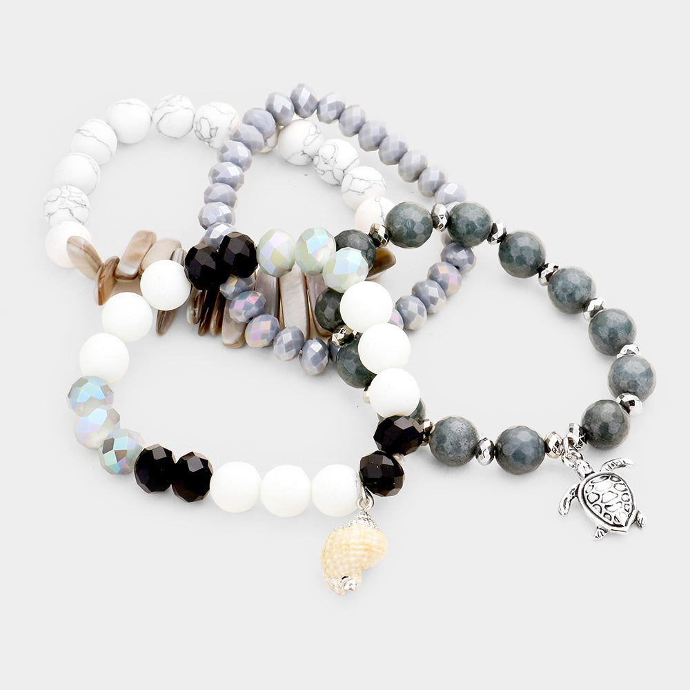 iLLASPARKZ 4PCS - Semi Precious Stone Turtle Beaded Stretch Bracelets