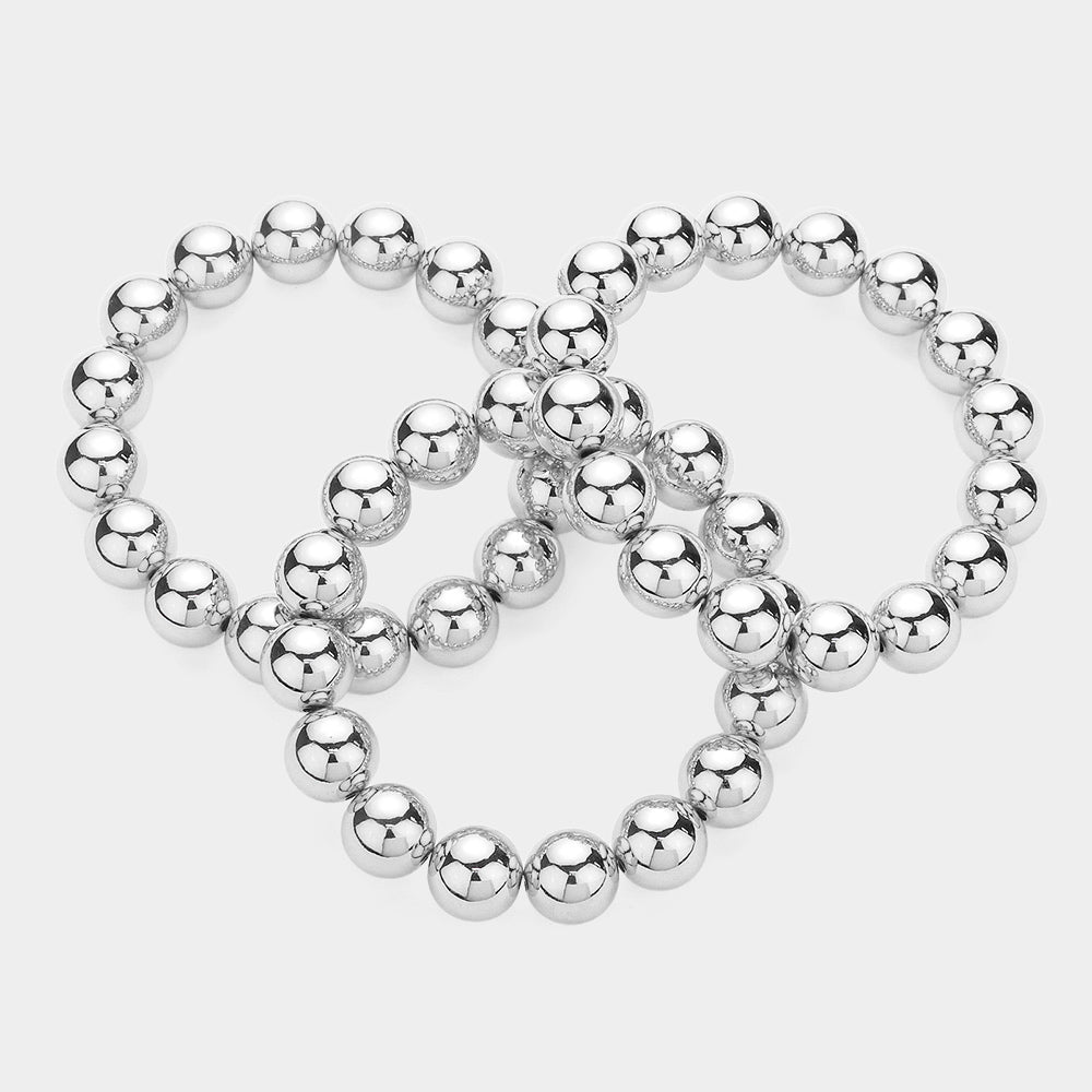 iLLASPARKZ 3PCS - Chunky Metal Ball Multi Layered Stretch Bracelets