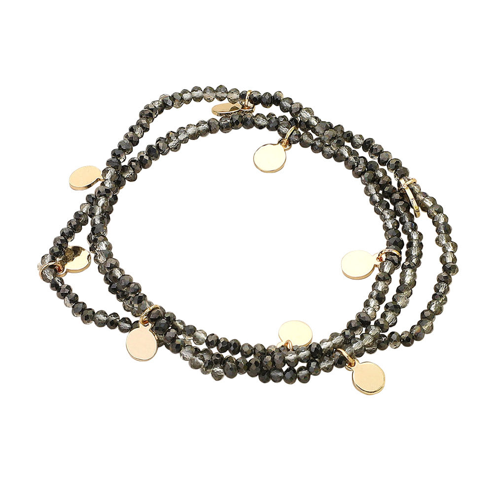 iLLASPARKZ 3PCS - Metal Disc Charm Faceted Beaded Stretch Multi Layered Bracelets