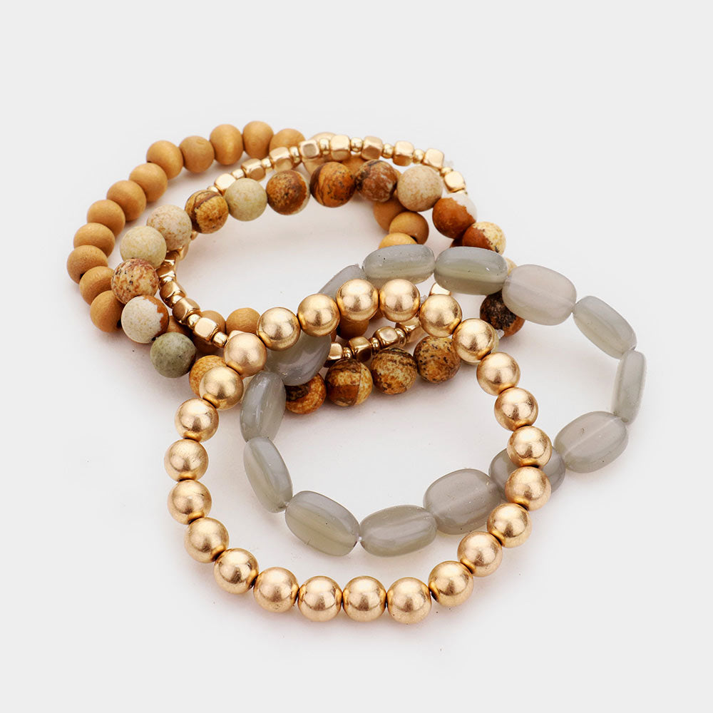 iLLASPARKZ 5PCS - Semi Precious Ball Layered Stretch Bracelet