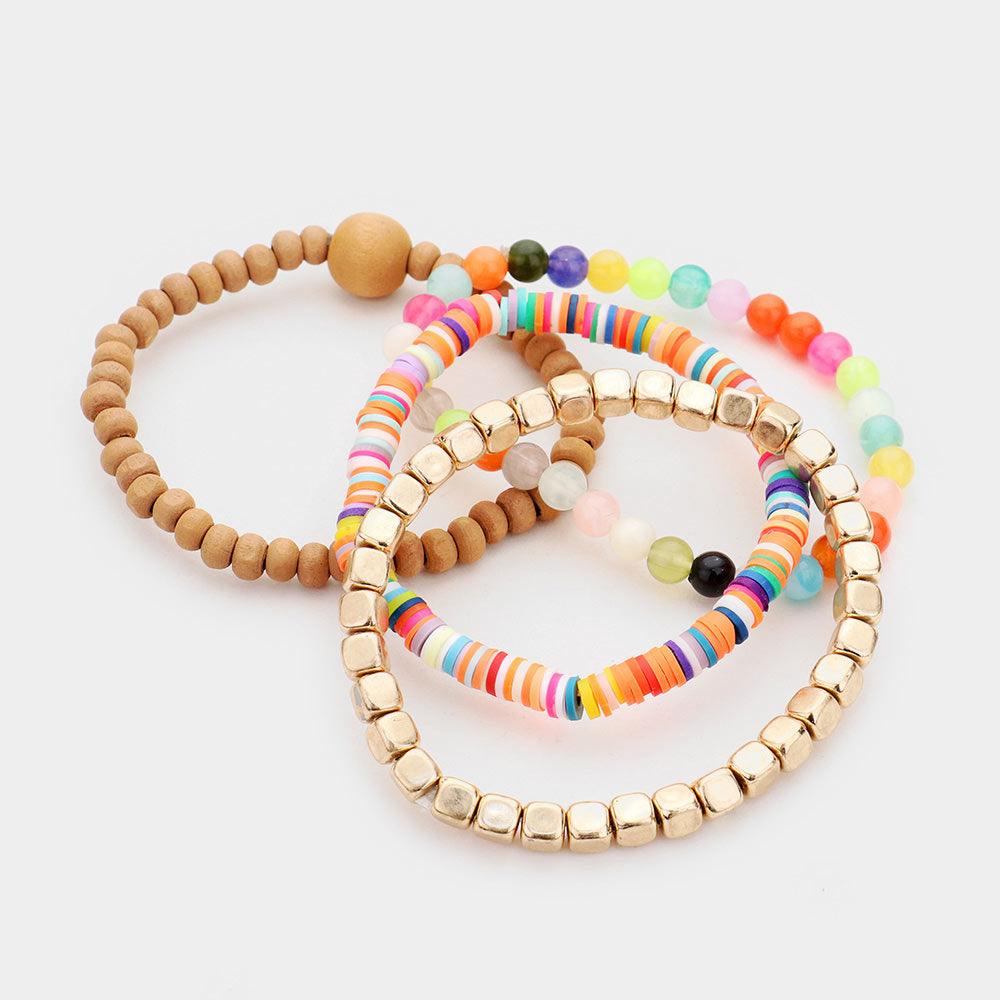 iLLASPARKZ 4PCS - Multi Ball Bead Layered Stretch Bracelets