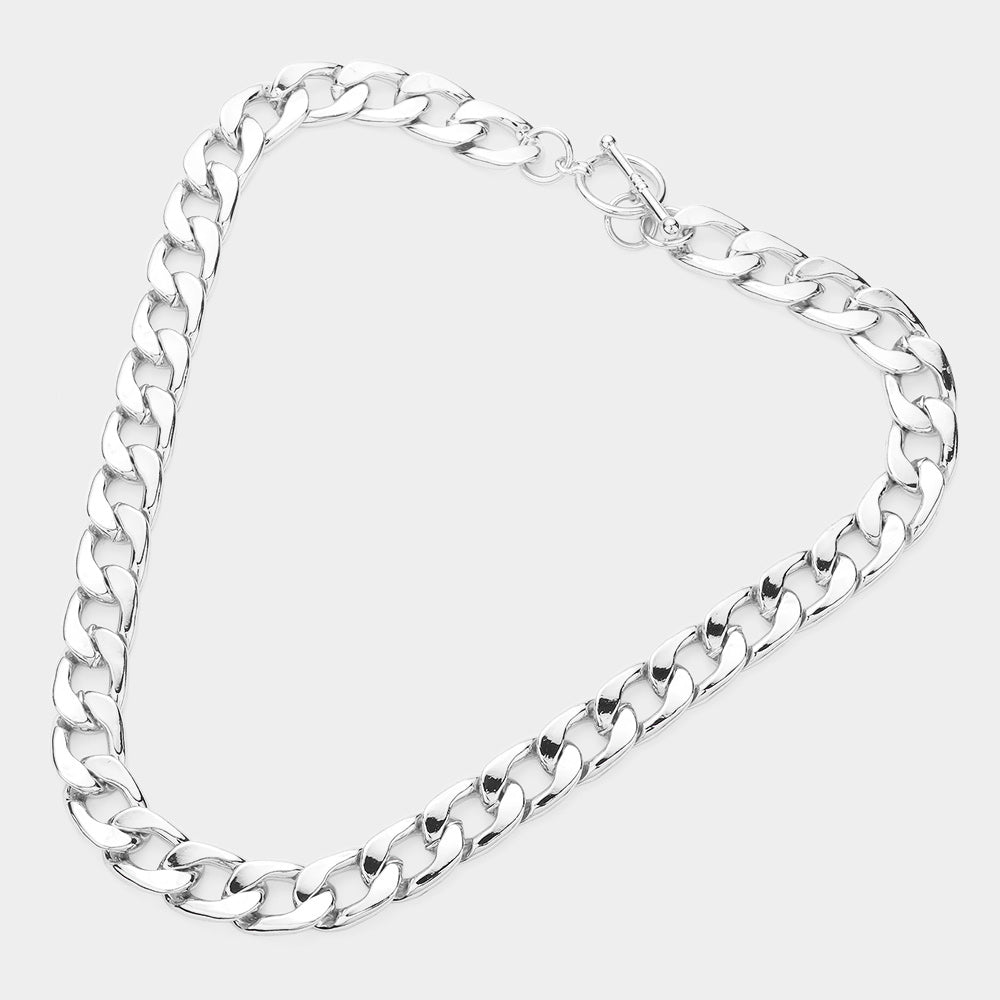 iLLASPARKZ White Gold Dipped Metal Chain Toggle Necklace