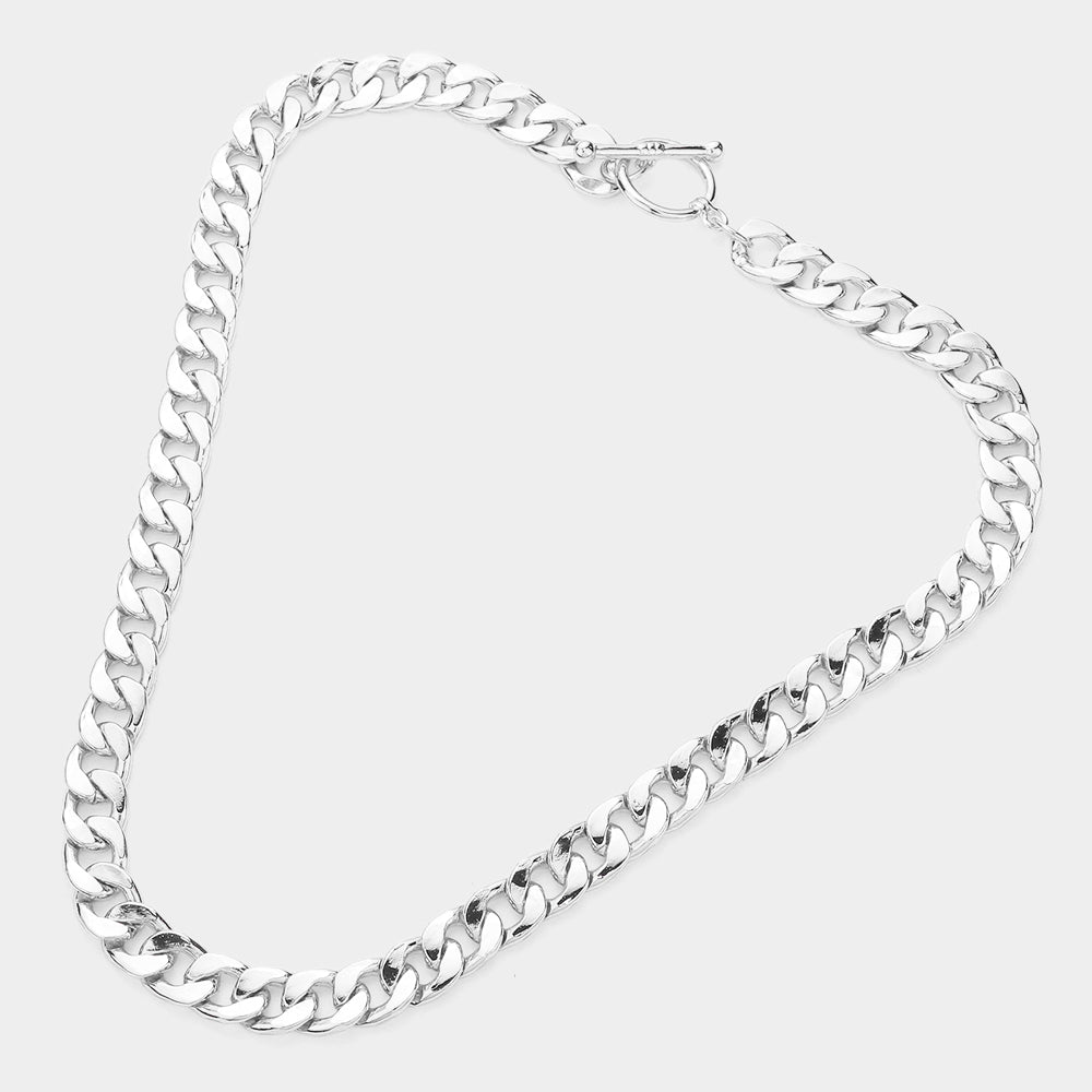 iLLASPARKZ White Gold Dipped Metal Chain Toggle Necklace