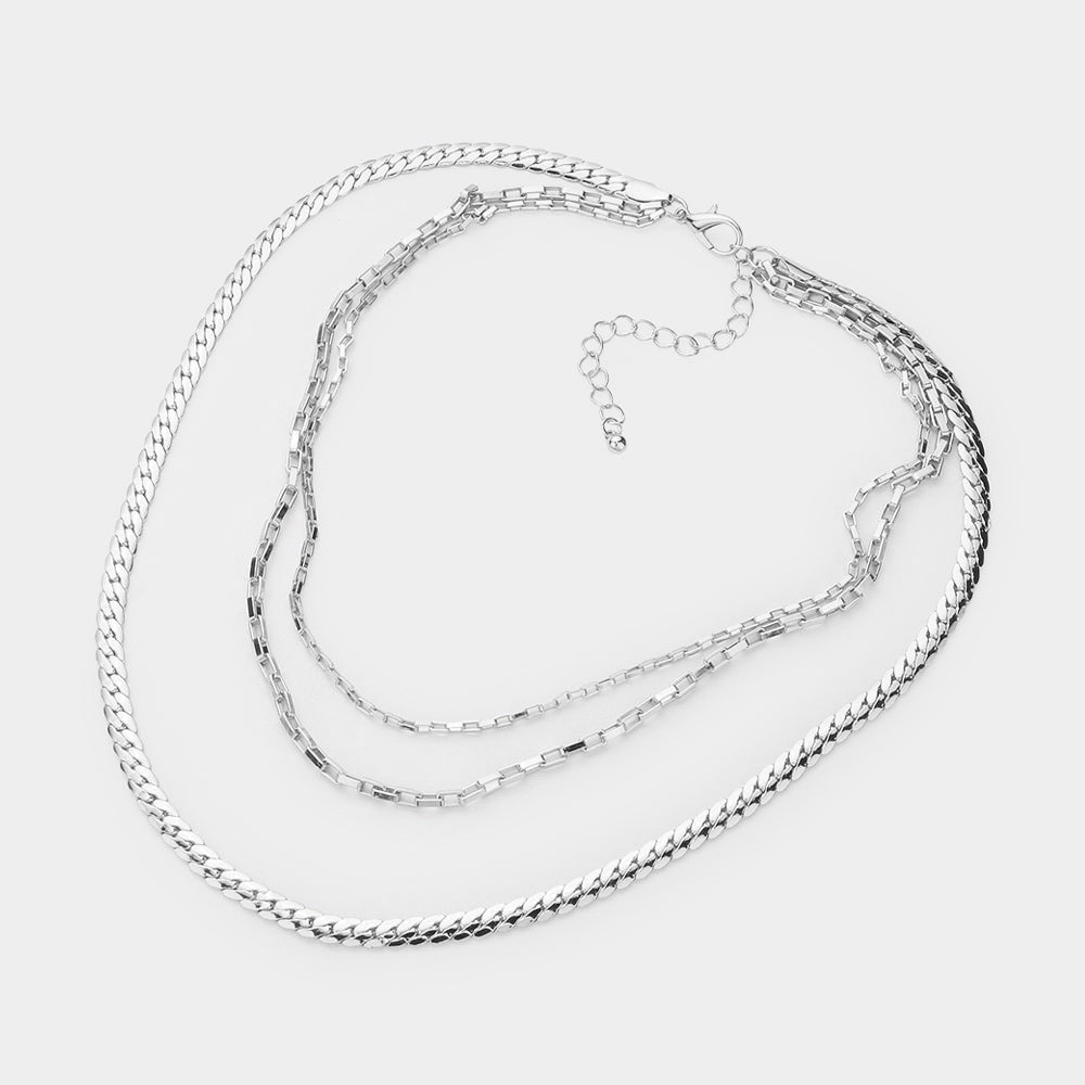 iLLASPARKZ Silver Dipped Metal Chain Layered Necklace