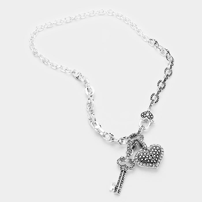 iLLASPARKZ Embossed Heart Key & Lock Pendant Necklace