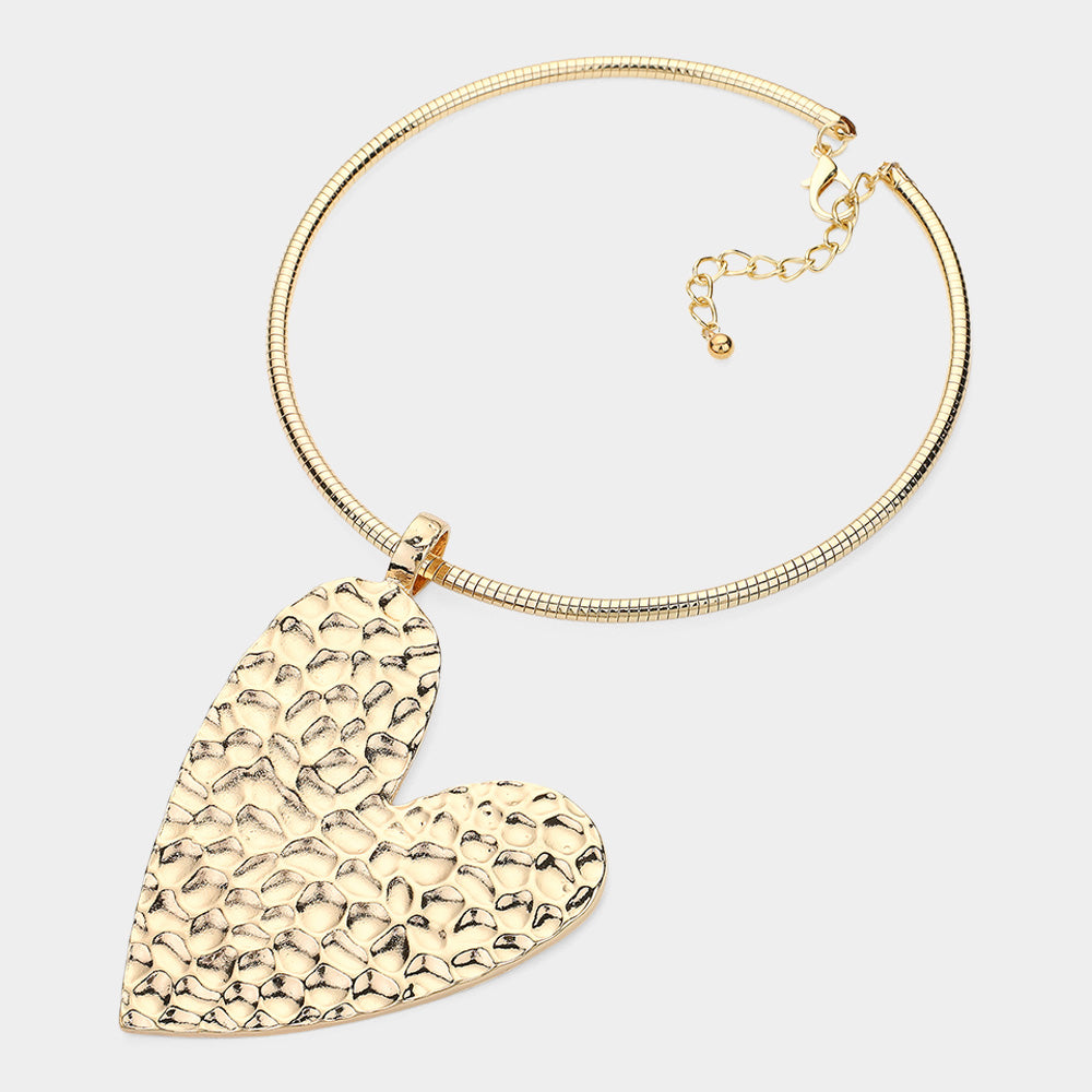 iLLASPARKZ Textured Metal Heart Pendant Statement Necklace