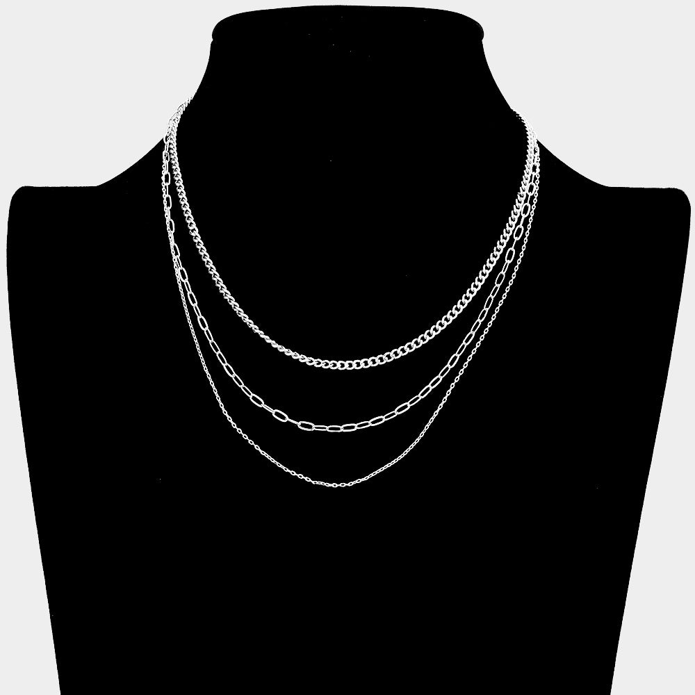 iLLASPARKZ Triple Layered Brass Metal Chain Bib Necklace