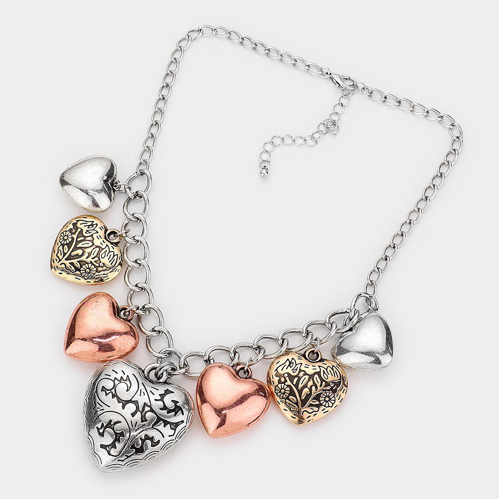 iLLASPARKZ Multi Metal Heart Pendants Dangle Necklace