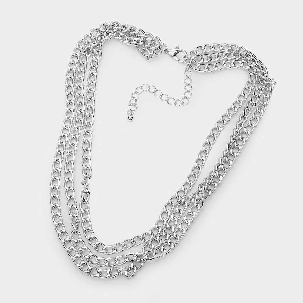 iLLASPARKZ Triple Layered Metal Chain Bib Necklace