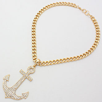 iLLASPARKZ Crystal Pave Anchor Pendant Chain Necklace