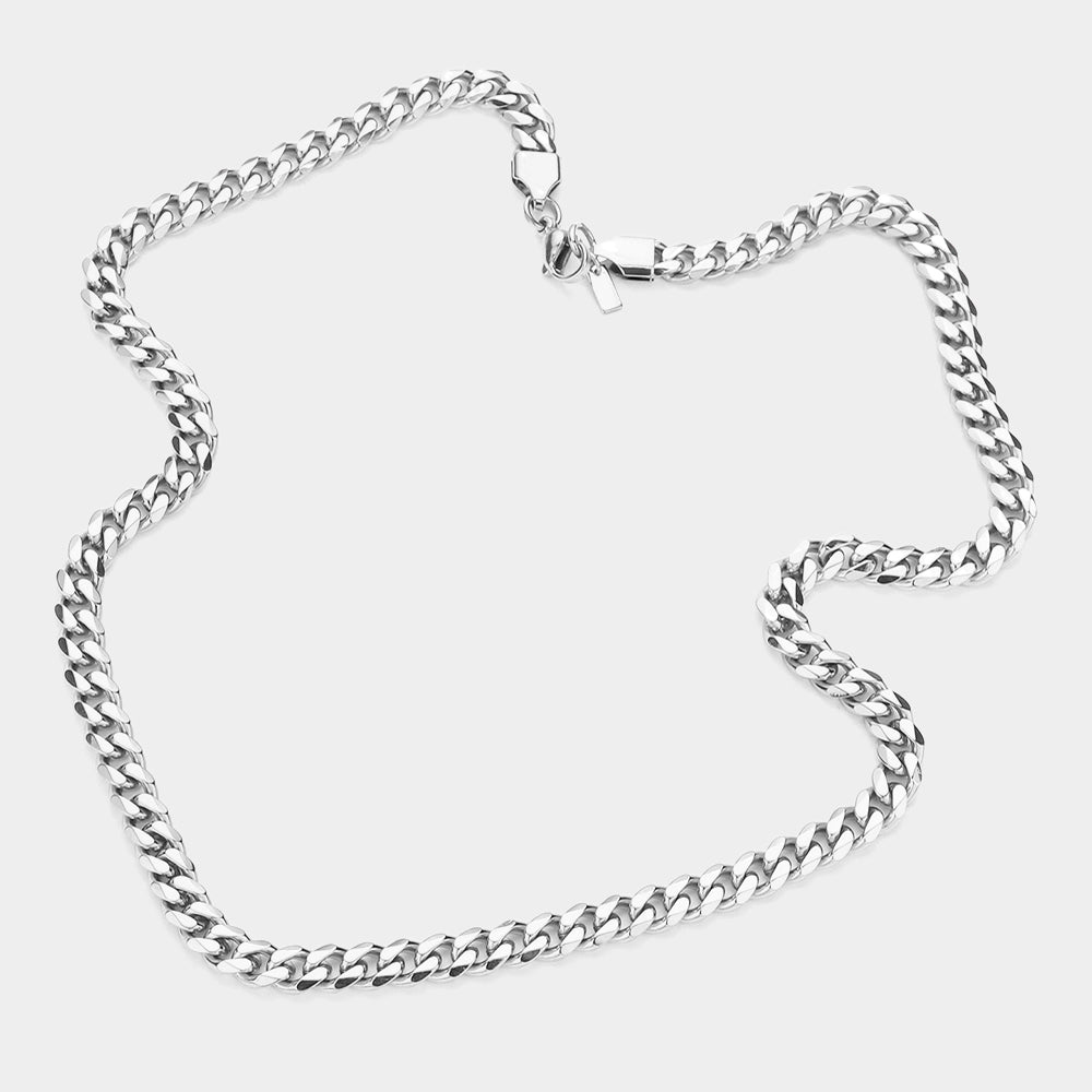 iLLASPARKZ 6 Diamond Cut Stainless Steel 18 Inch 6.2mm Cuban Metal Chain Necklace