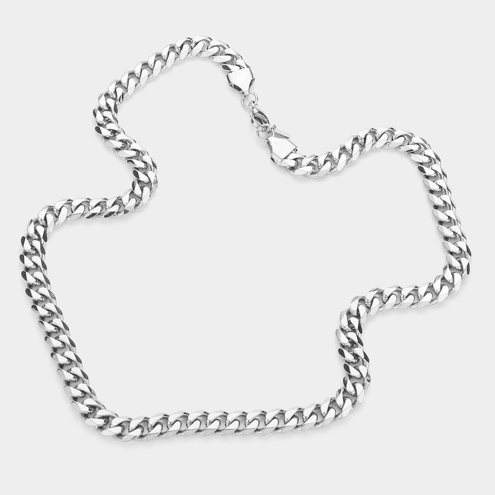 iLLASPARKZ 6 Diamond Cut Stainless Steel 18 Inch 8mm Cuban Metal Chain Necklace