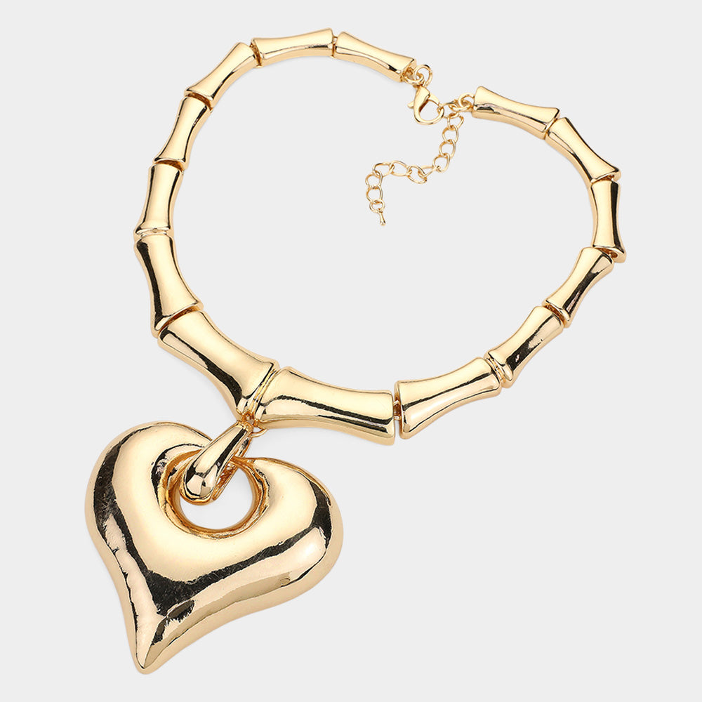 iLLASPARKZ Oversized Chunky Heart Pendant Bamboo Necklace