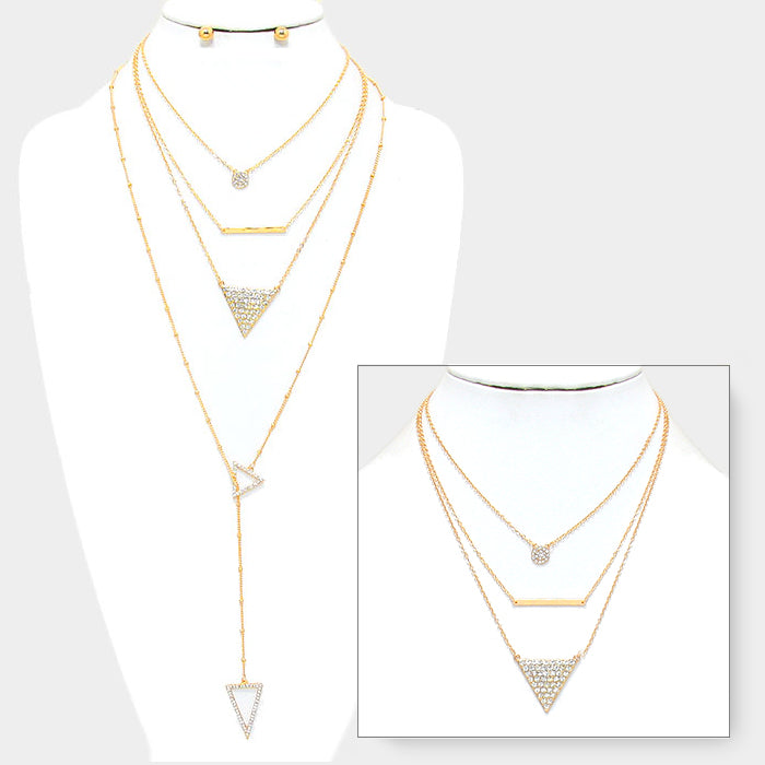 iLLASPARKZ Rhinestone Delta Triple Layered Lariat 2-PC Necklace Set