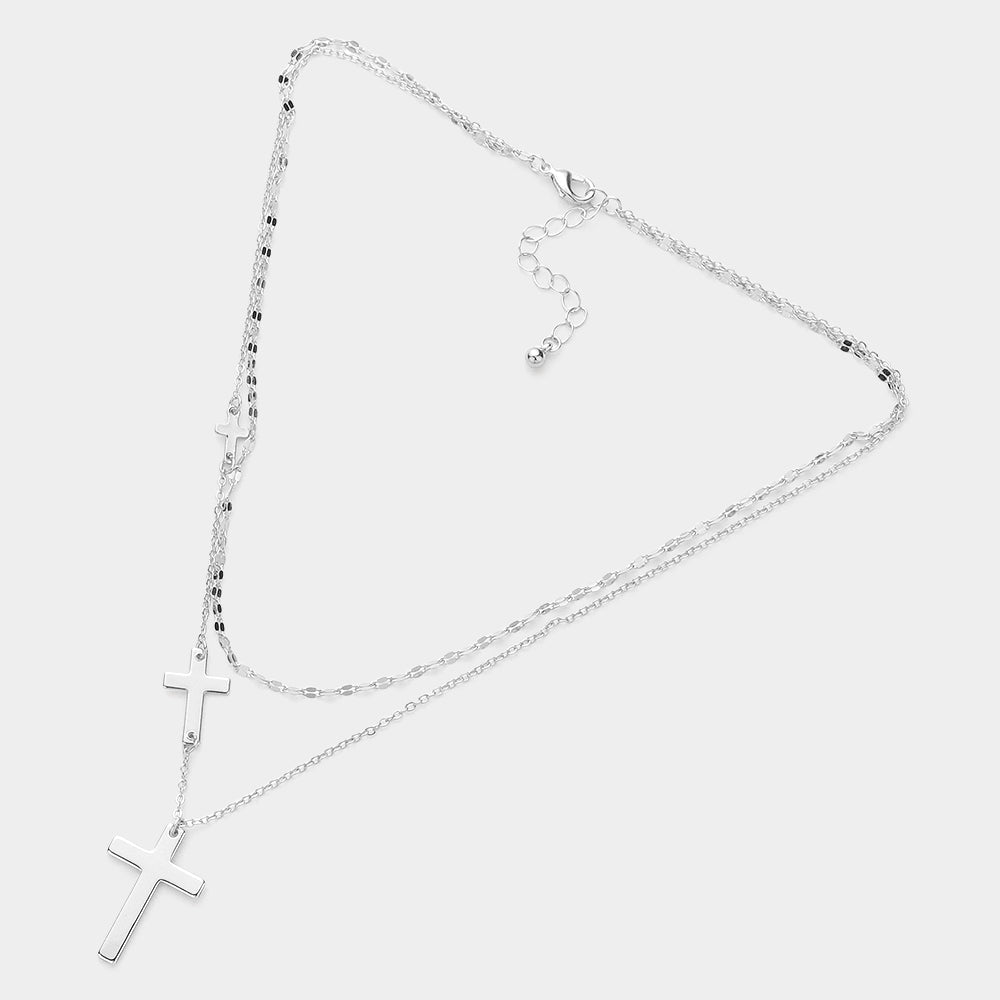 iLLASPARKZ Metal Cross Pendant Pointed Double Layered Necklace