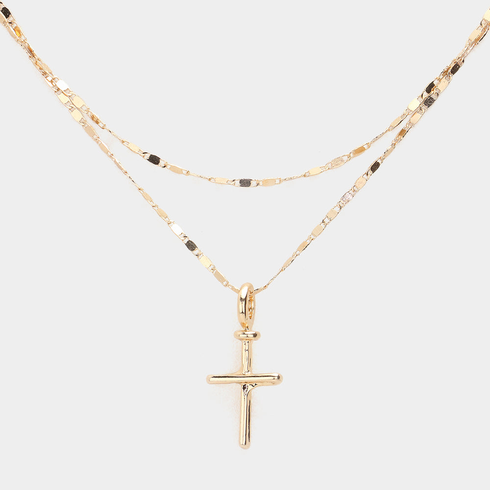 iLLASPARKZ Metal Cross Pendant Pointed Layered Necklace