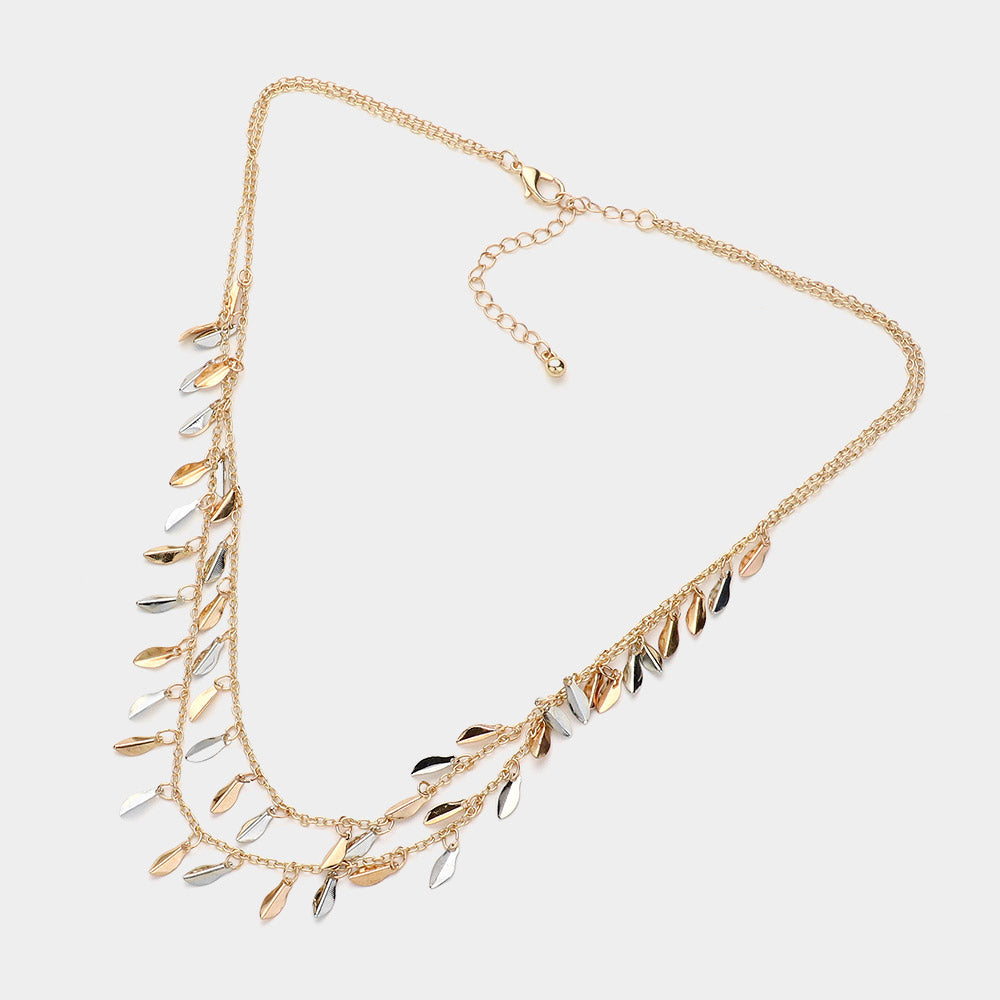 iLLASPARKZ Metal Leaf Station Double Layered Necklace