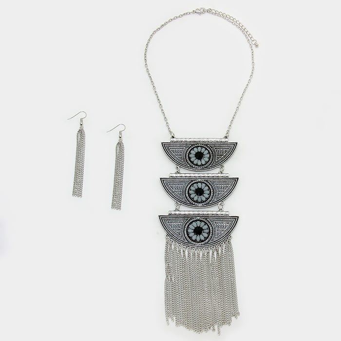 iLLASPARKZ Layered tribal metal rosette bar fringe bib necklace