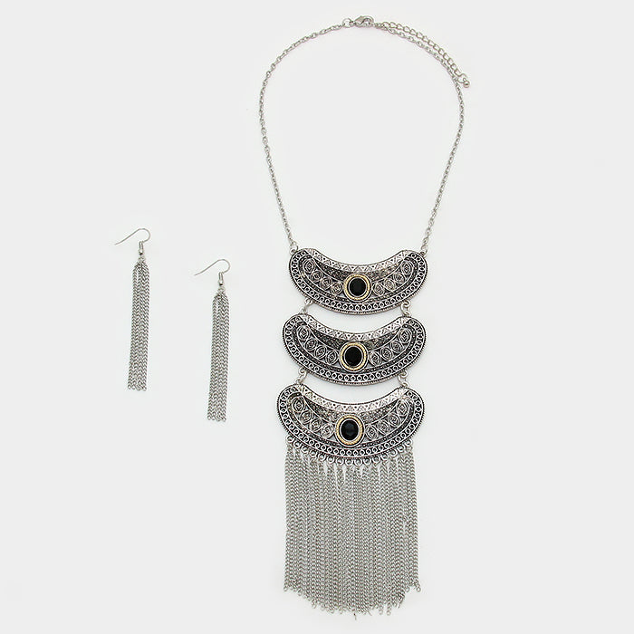 iLLASPARKZ Layered tribal metal bar fringe bib necklace