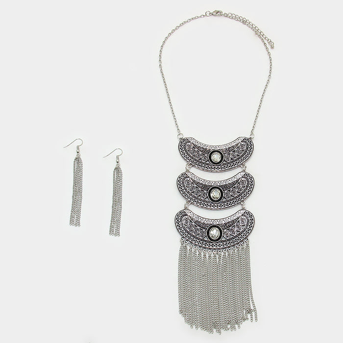 iLLASPARKZ Layered tribal metal bar fringe bib necklace