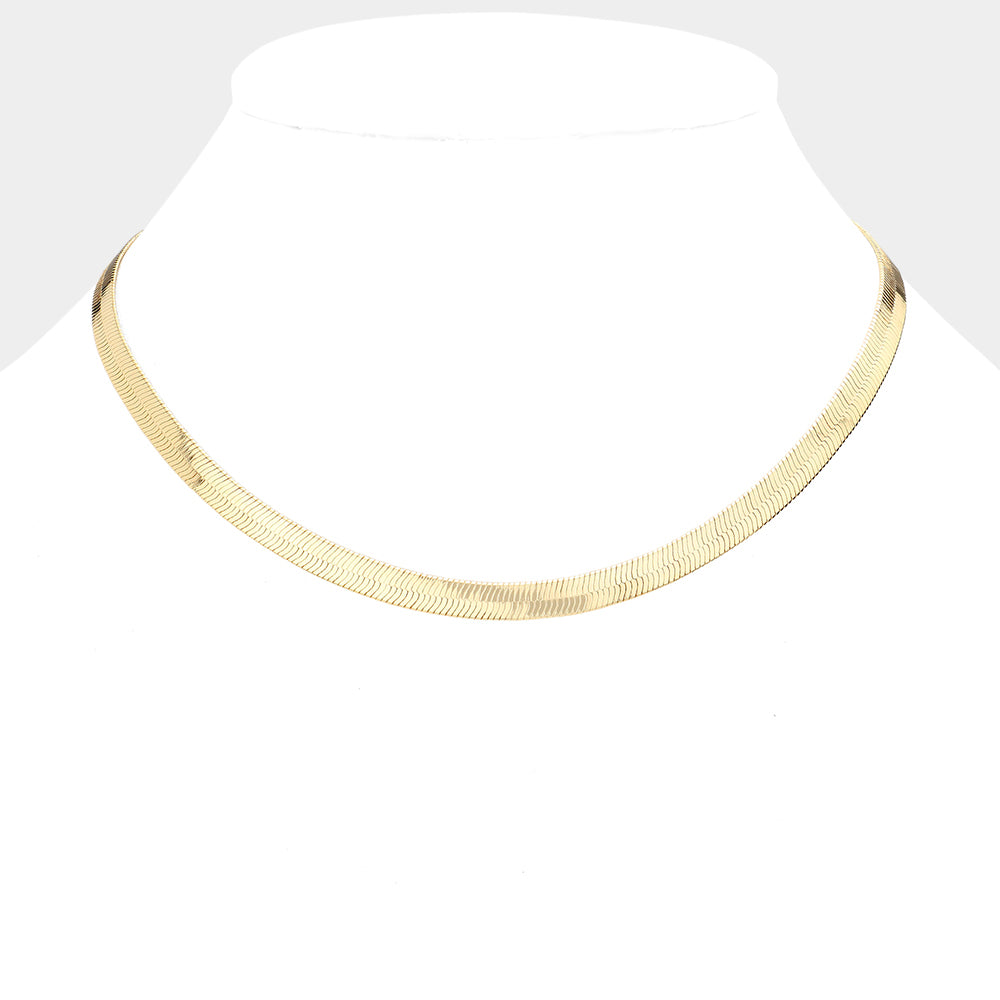 iLLASPARKZ Gold Plated 16 Inch 6mm Herringbone Metal Chain Necklace